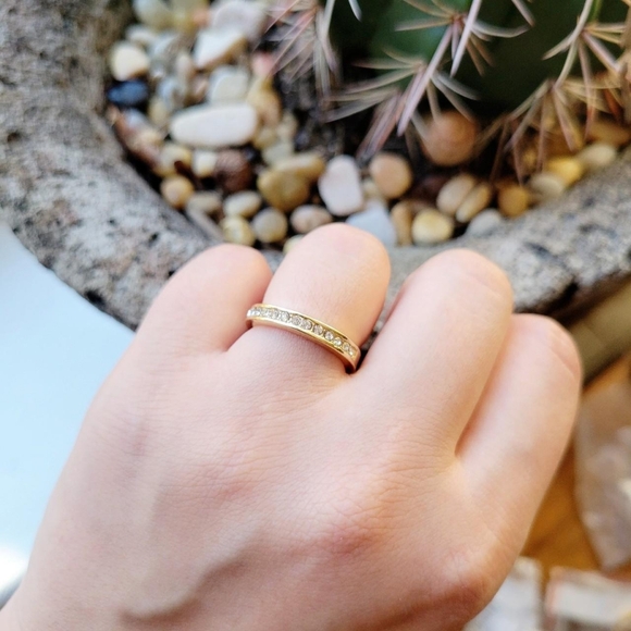 Classic Dainty Gold Rhinestone Ring Band - Picture 1 of 8